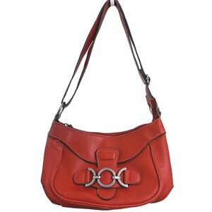 Shoulder Crossbody Leather Bag Small Burnt Orange Silver Ring Hardware